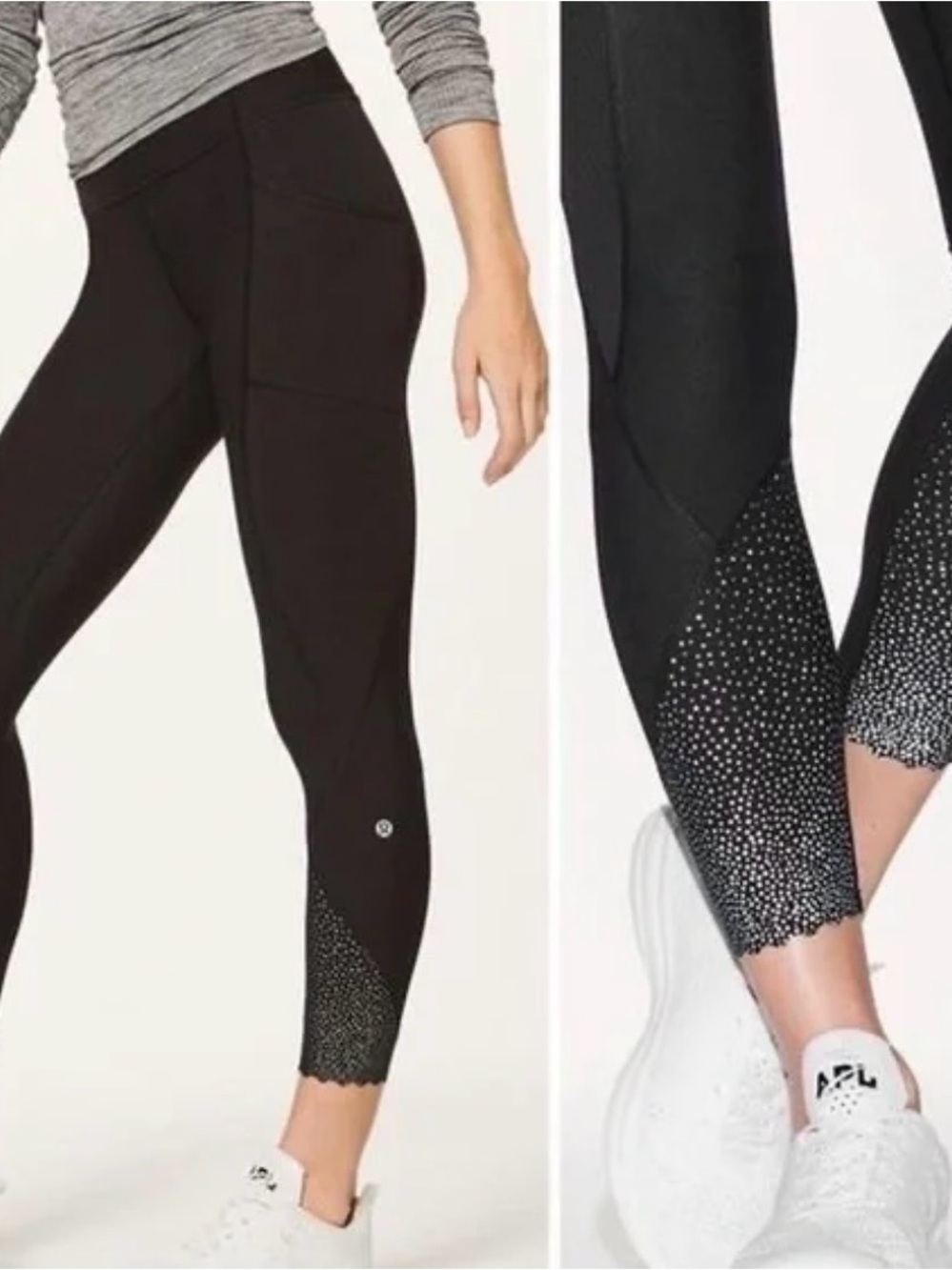 lululemon athletica Tight Stuff Black Leggings with Embellished Lower Leg